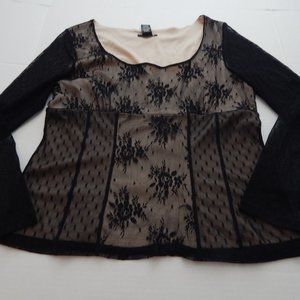 New York & Company Nude Black Lace Top